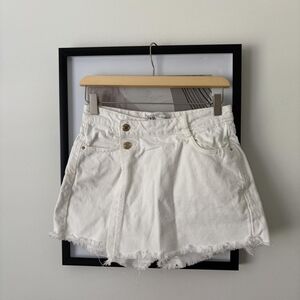 ZARA Off-White Denim Skort with Frayed Hem